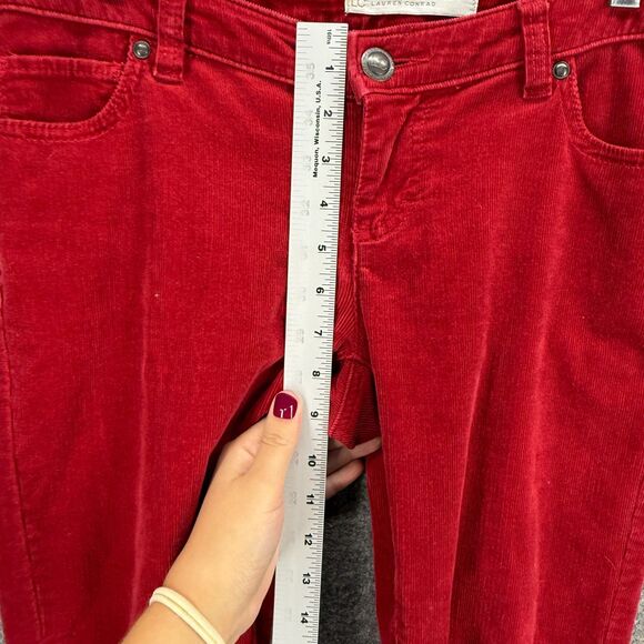 LC Lauren Conrad Pants Women 4 Red Corduroy Chino Low Rise Skinny Flat Front - Picture 4 of 7